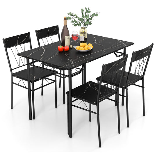 Costway 5-Piece Dining Table Set for 4 with Kitchen Table and 4 Dining Chairs and Metal Frame-Black