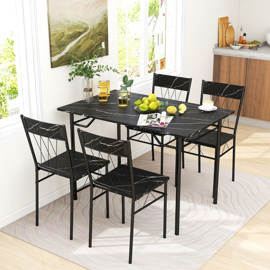 Costway 5-Piece Dining Table Set for 4 with Kitchen Table and 4 Dining Chairs and Metal Frame-Black