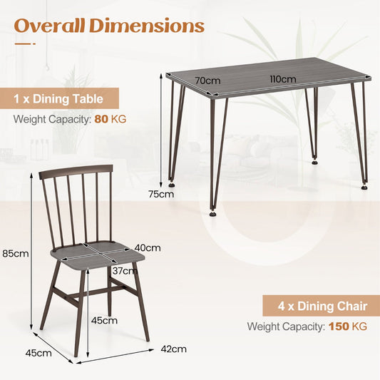 Five-piece dining set includes a table and four chairs with convenient storage beneath the tabletop