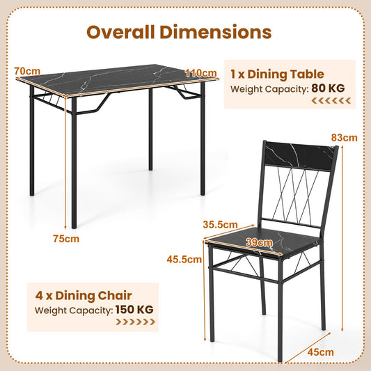 Five-piece dining furniture set with one table and four chairs for family meals