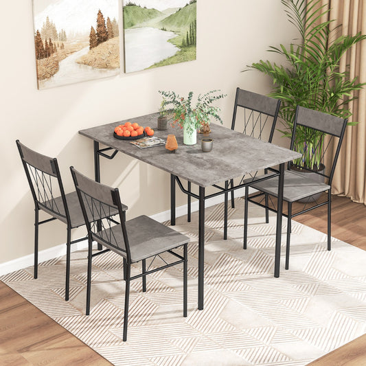 Costway 5-Piece Dining Table Set for 4 with Kitchen Table and 4 Dining Chairs and Metal Frame-Grey