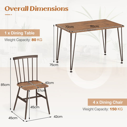 Five-piece dining furniture set with one table and four chairs for family meals