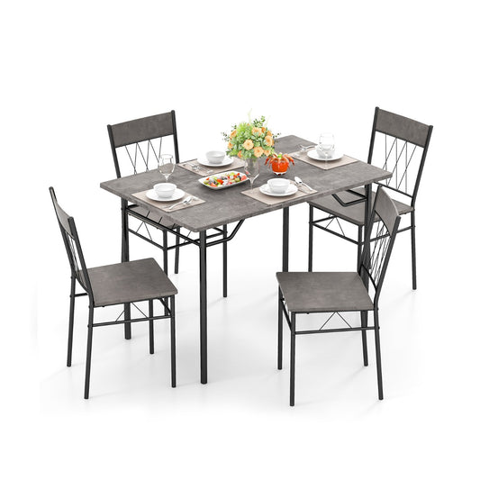 Costway 5-Piece Dining Table Set for 4 with Kitchen Table and 4 Dining Chairs and Metal Frame-Grey