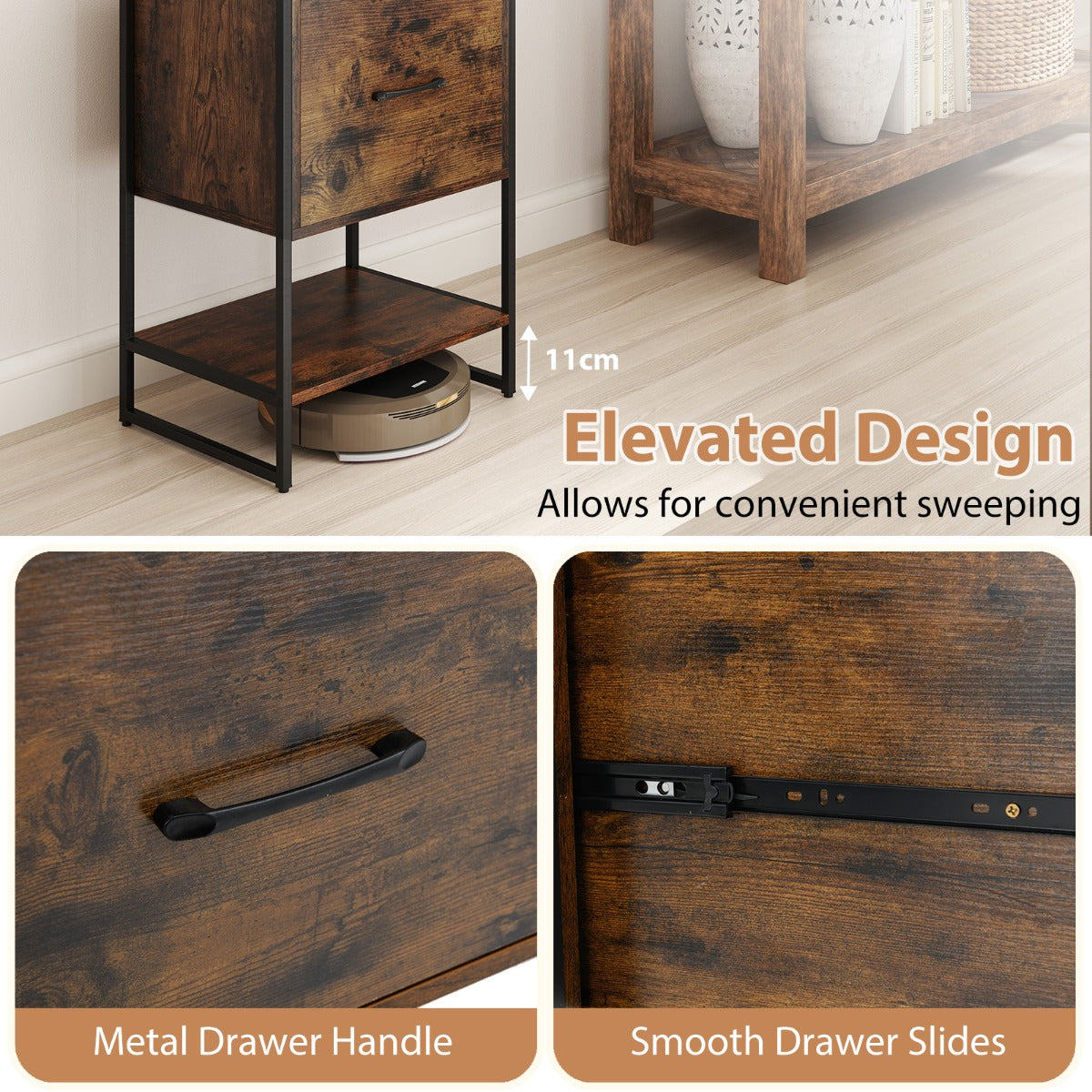 5-Tier Bookshelf with Drawer and Shelves for Bedroom Living Room-Rustic Brown