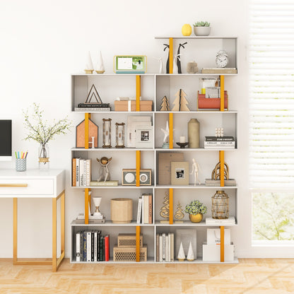 5-Tier Geometric Bookcase with Metal Frame and Anti-tipping Kits-White