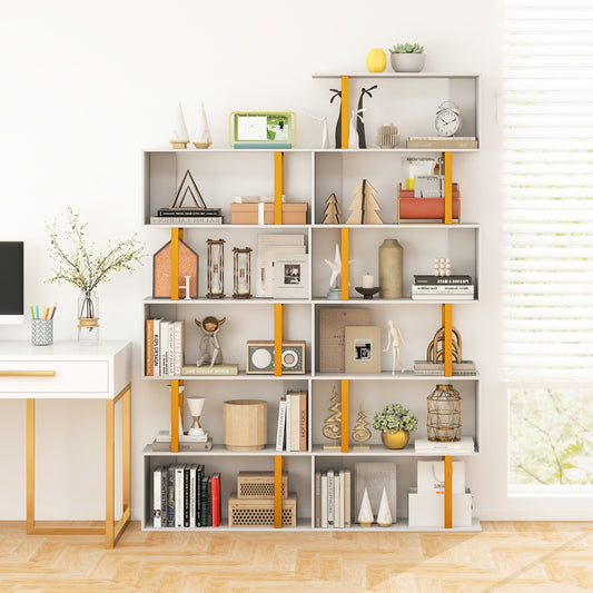 5-Tier Geometric Bookcase with Metal Frame and Anti-tipping Kits-White