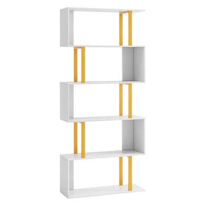 5-Tier Geometric Bookcase with Metal Frame and Anti-tipping Kits-White