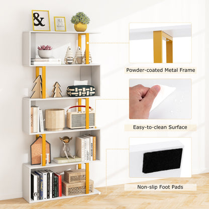 5-Tier Geometric Bookcase with Metal Frame and Anti-tipping Kits-White