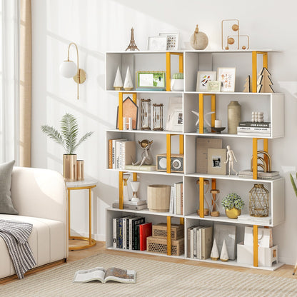 5-Tier Geometric Bookcase with Metal Frame and Anti-tipping Kits-White