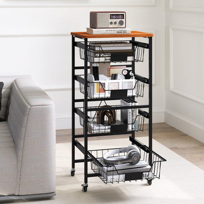4/5-Tier Kitchen Storage Cart with Wooden Top and DIY Chalk Labels-5 Tiers