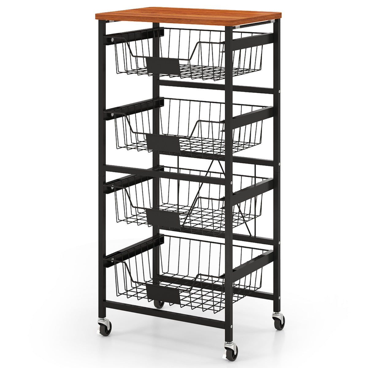 4/5-Tier Kitchen Storage Cart with Wooden Top and DIY Chalk Labels-5 Tiers