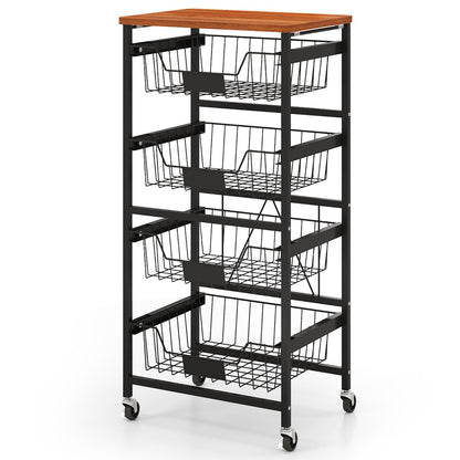 4/5-Tier Kitchen Storage Cart with Wooden Top and DIY Chalk Labels-5 Tiers