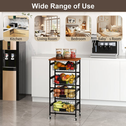 4/5-Tier Kitchen Storage Cart with Wooden Top and DIY Chalk Labels-5 Tiers