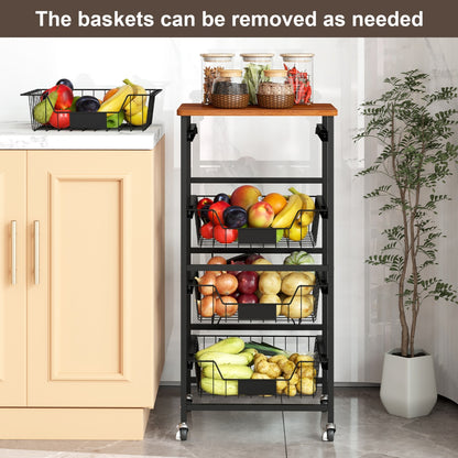 4/5-Tier Kitchen Storage Cart with Wooden Top and DIY Chalk Labels-5 Tiers