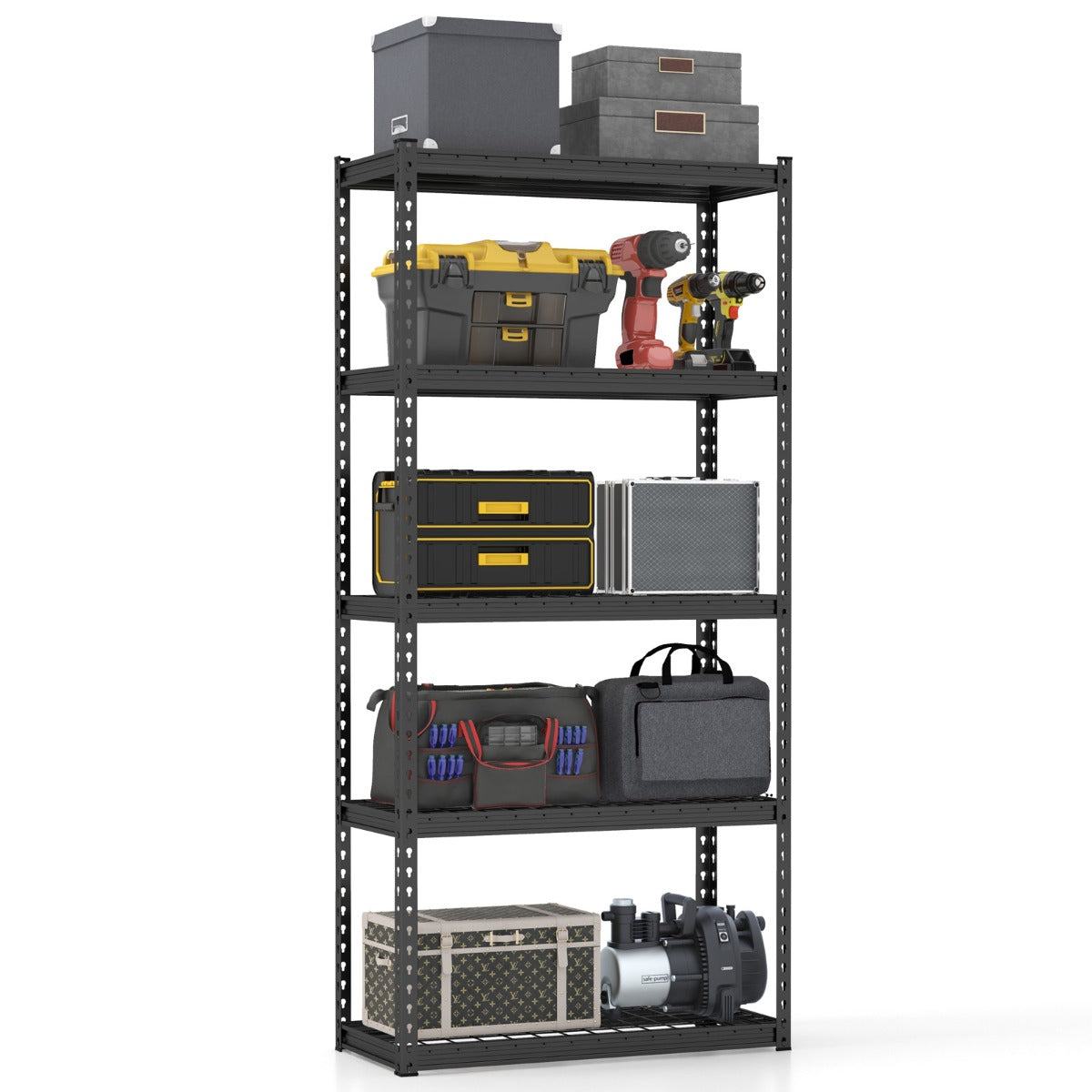 Costway 5-Tier Metal Height Adjustable Shelving Unit with Anti-slip Foot Pads-40CM Wide