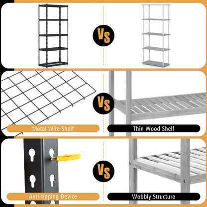 Costway 5-Tier Metal Height Adjustable Shelving Unit with Anti-slip Foot Pads-40CM Wide