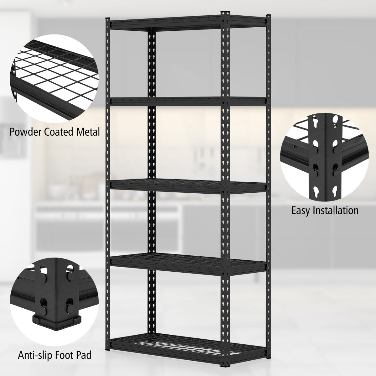 Costway 5-Tier Metal Height Adjustable Shelving Unit with Anti-slip Foot Pads-40CM Wide