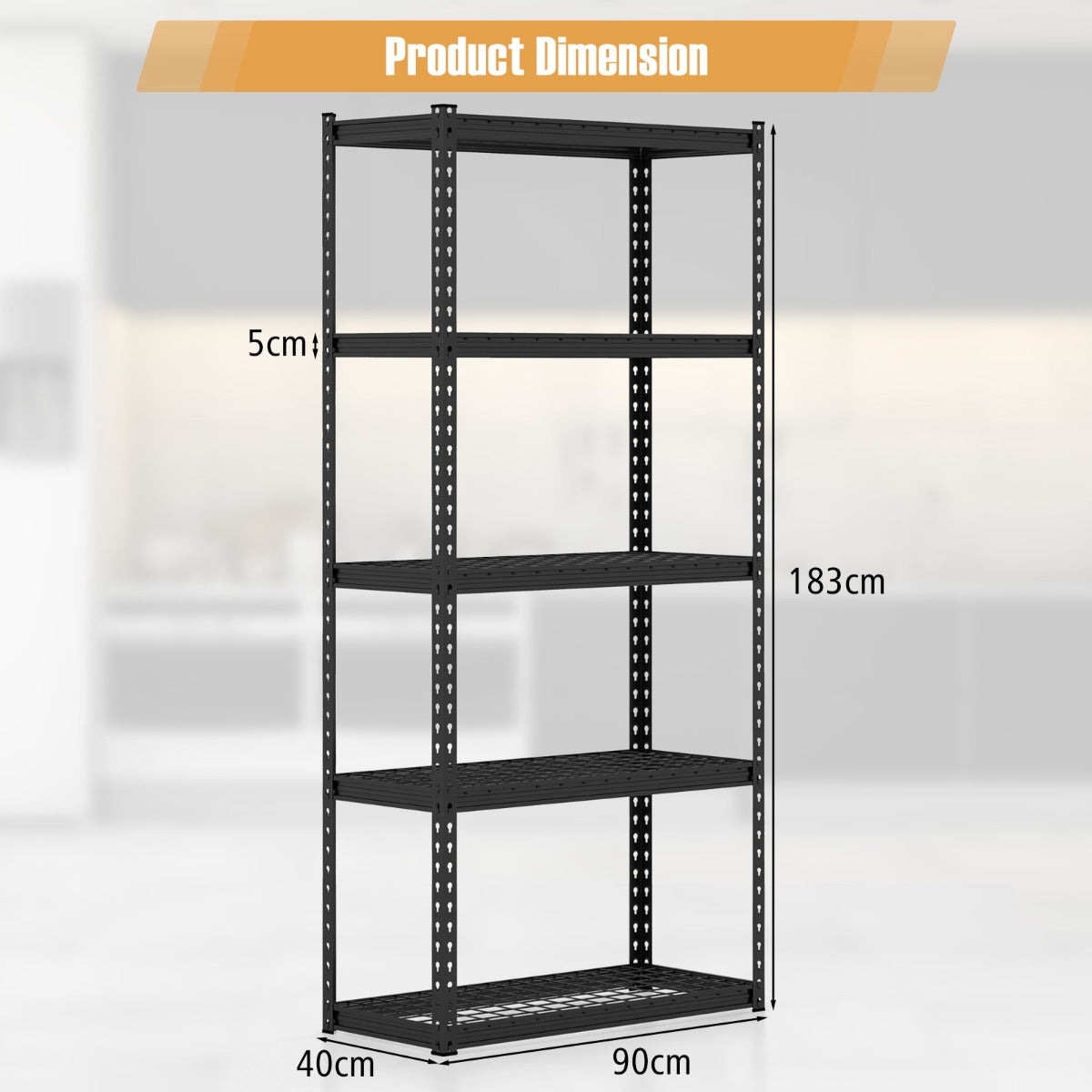 Costway 5-Tier Metal Height Adjustable Shelving Unit with Anti-slip Foot Pads-40CM Wide
