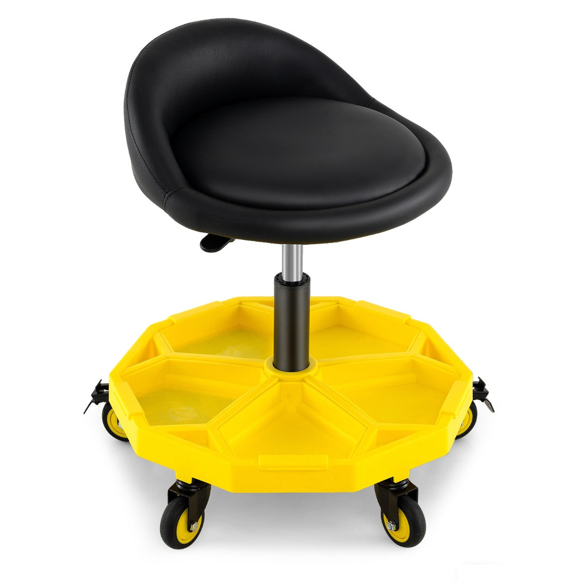50-64 cm Height Adjustable Rolling Garage Stool with Tool Tray Storage-Yellow