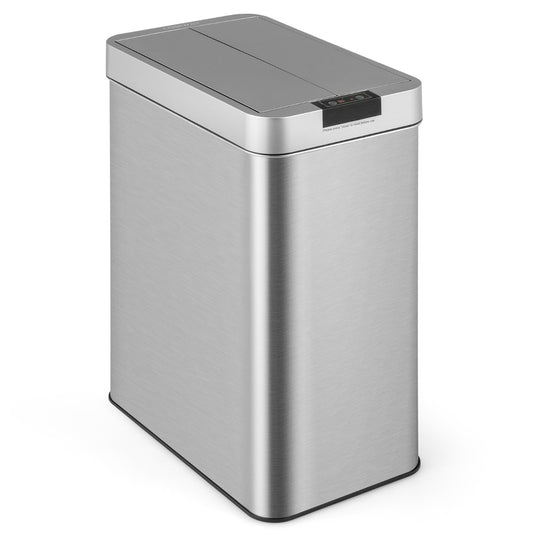 50L Slim Kitchen Trash Can with Automatic Sensor and Stainless Steel Frame-Silver