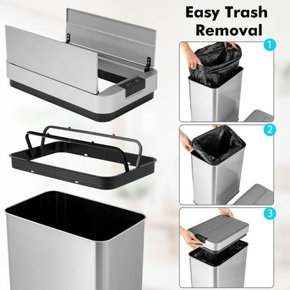 50L Slim Kitchen Trash Can with Automatic Sensor and Stainless Steel Frame-Silver