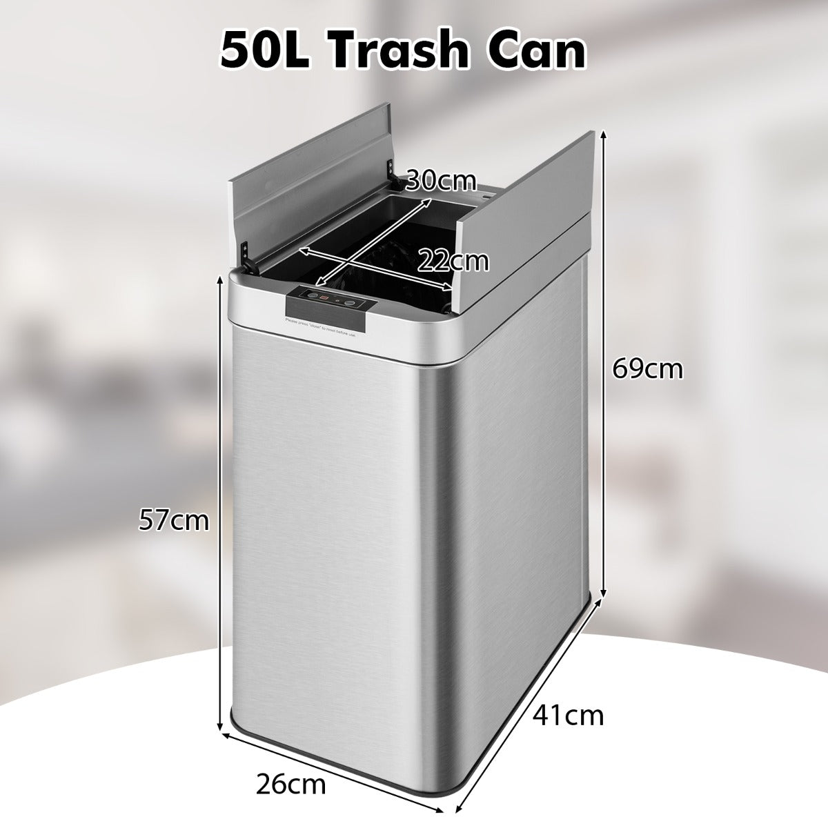 50L Slim Kitchen Trash Can with Automatic Sensor and Stainless Steel Frame-Silver