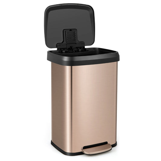 50L Step Trash Can with Soft Close Lid and Deodorizer Compartment-Golden