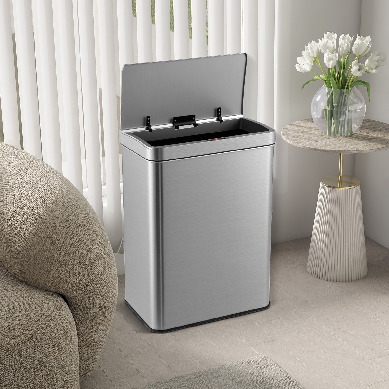 53L/60L  Automatic Trash Can with Lid Motion Sensor Garbage Can-Silver-53 L