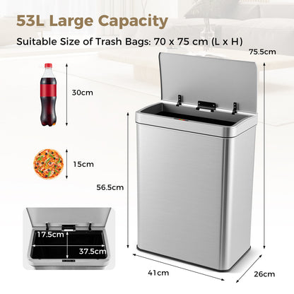 53L/60L  Automatic Trash Can with Lid Motion Sensor Garbage Can-Silver-53 L