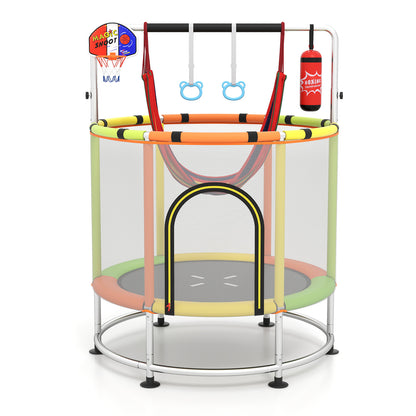 55 Inch Kids Trampoline with Hammock and Adjustable Gym Bar-Orange