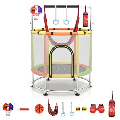 55 Inch Kids Trampoline with Hammock and Adjustable Gym Bar-Orange