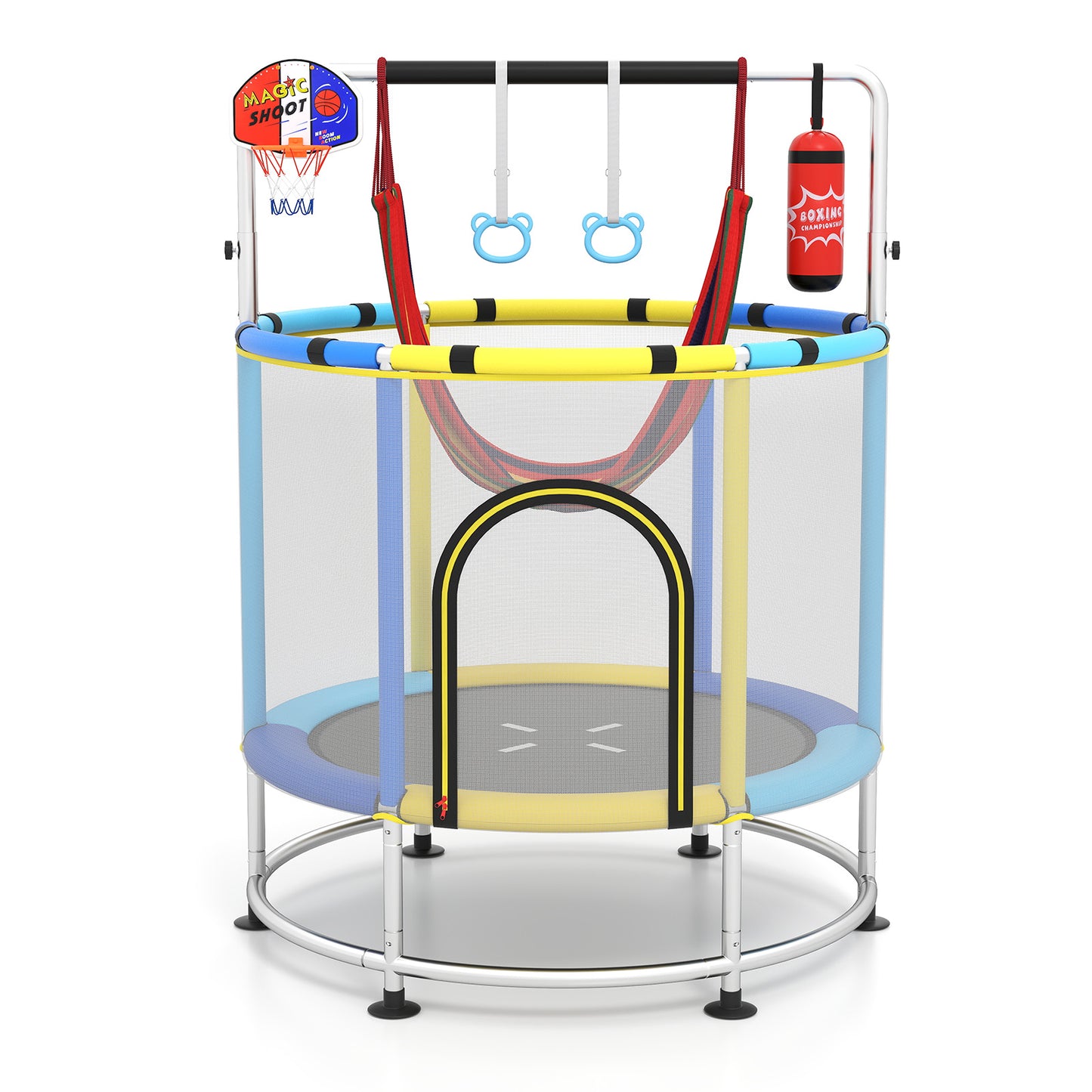 55 Inch Kids Trampoline with Hammock and Adjustable Gym Bar-Blue
