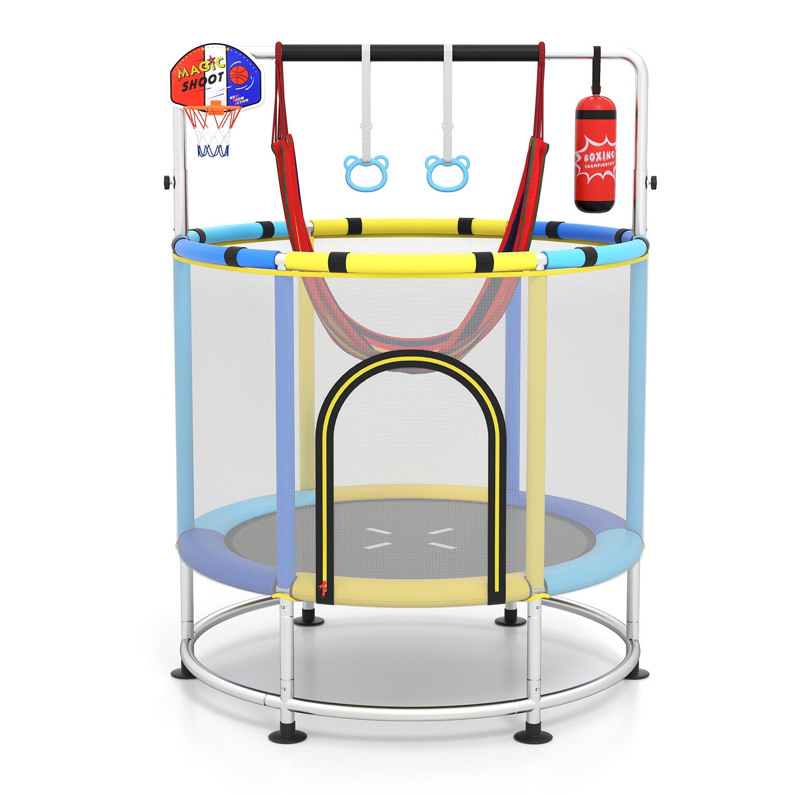 55 Inch Kids Trampoline with Hammock and Adjustable Gym Bar-Blue