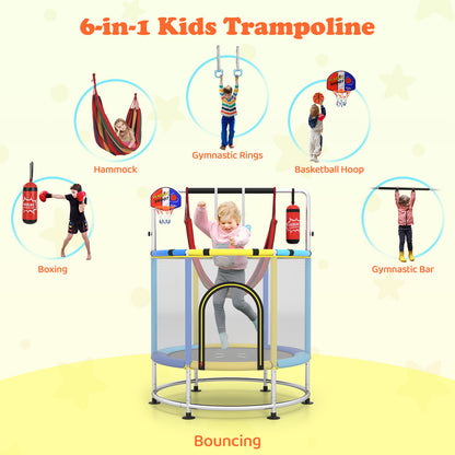 55 Inch Kids Trampoline with Hammock and Adjustable Gym Bar-Blue