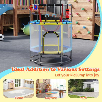 55 Inch Kids Trampoline with Hammock and Adjustable Gym Bar-Blue