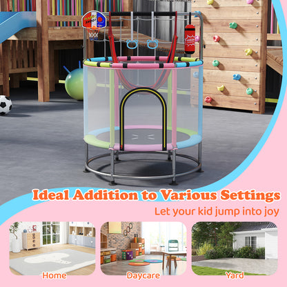 55 Inch Kids Trampoline with Hammock and Adjustable Gym Bar-Pink