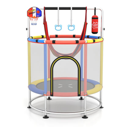 55 Inch Kids Trampoline with Hammock and Adjustable Gym Bar-Red