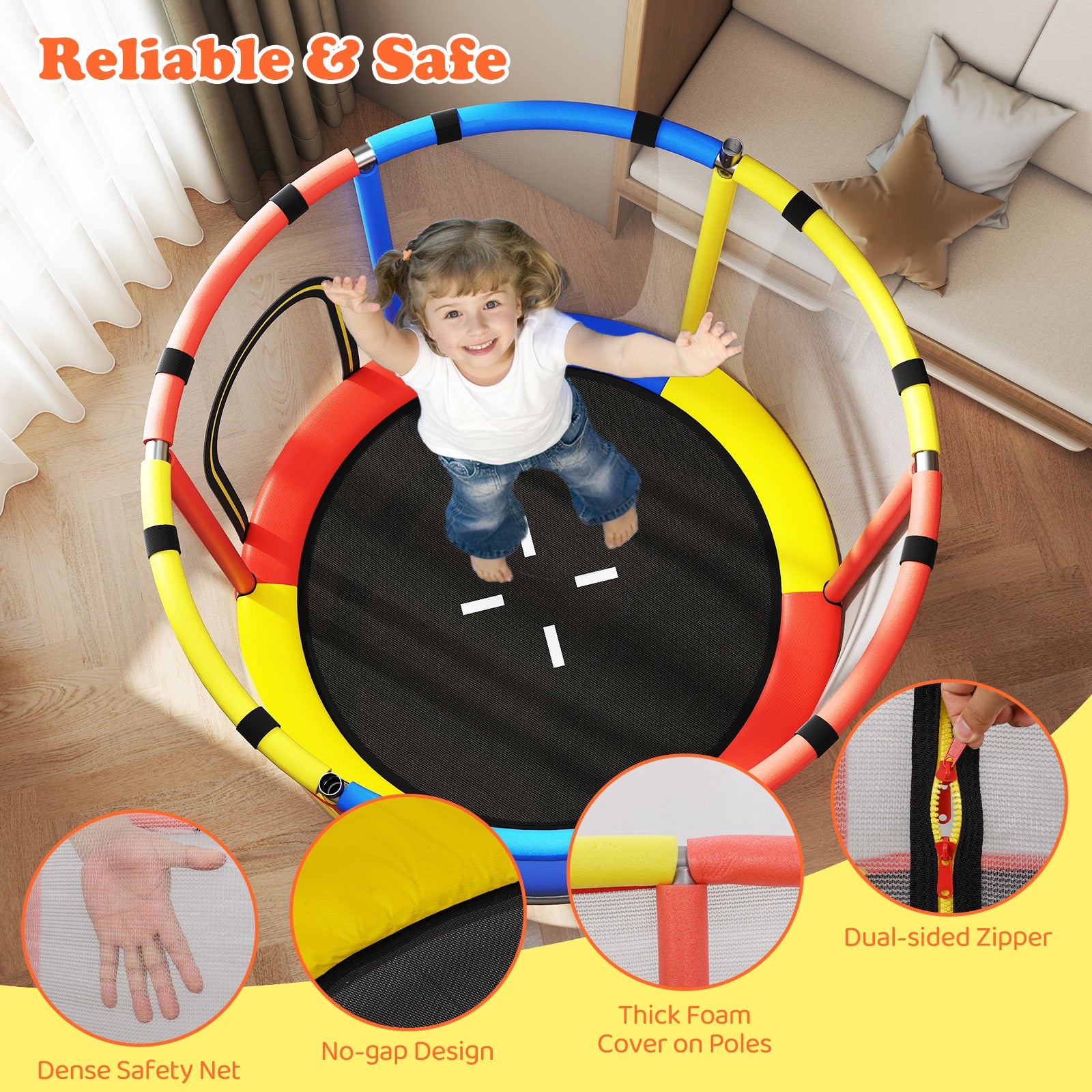 55 Inch Kids Trampoline with Hammock and Adjustable Gym Bar-Red