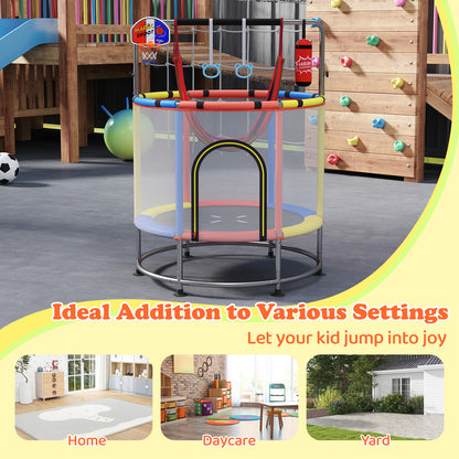 55 Inch Kids Trampoline with Hammock and Adjustable Gym Bar-Red