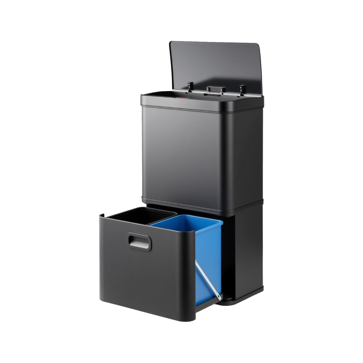 56L Stainless Steel Trash Can Touchless Recycling Garbage Bin-Black