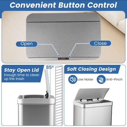 56L Stainless Steel Trash Can Touchless Recycling Garbage Bin-Silver