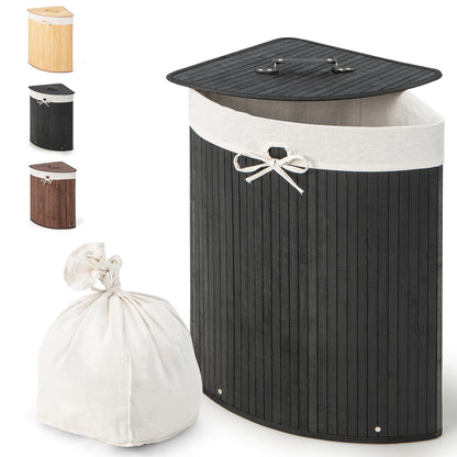 58L Bamboo Laundry Basket with Machine Washable Liner Bag-Black