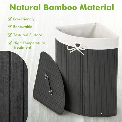58L Bamboo Laundry Basket with Machine Washable Liner Bag-Black