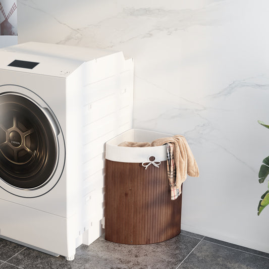 58L Bamboo Laundry Basket with Machine Washable Liner Bag-Coffee