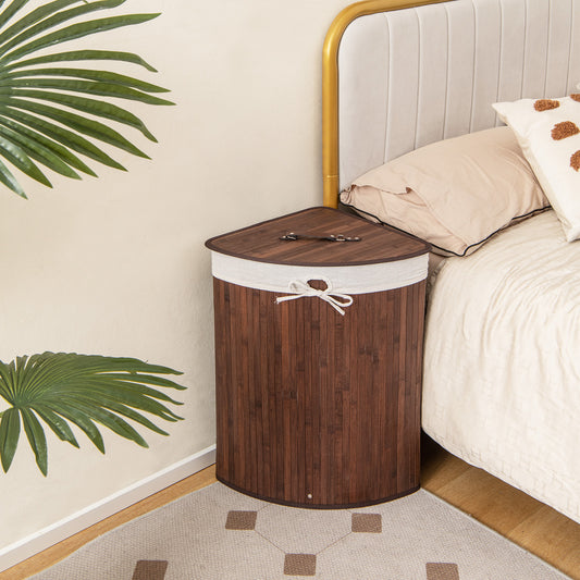 58L Bamboo Laundry Basket with Machine Washable Liner Bag-Coffee