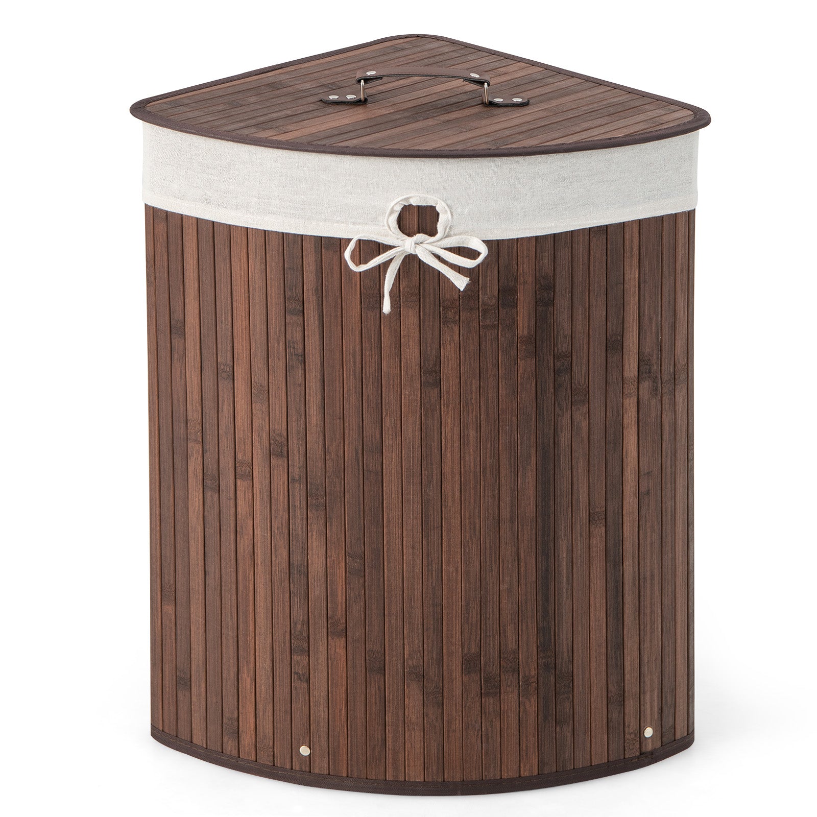 58L Bamboo Laundry Basket with Machine Washable Liner Bag-Coffee