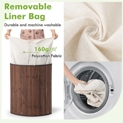 58L Bamboo Laundry Basket with Machine Washable Liner Bag-Coffee