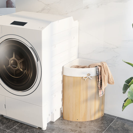 58L Bamboo Laundry Basket with Machine Washable Liner Bag-Natural