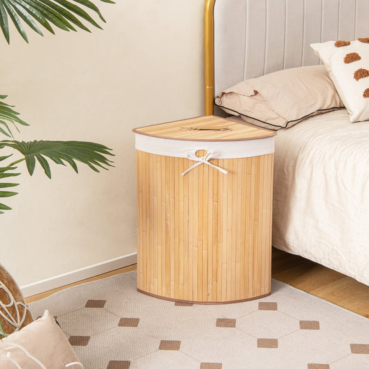 58L Bamboo Laundry Basket with Machine Washable Liner Bag-Natural