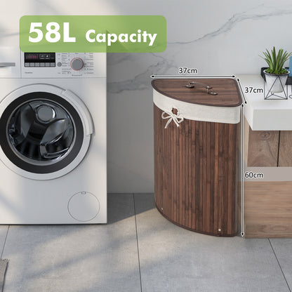 58L Bamboo Laundry Basket with Machine Washable Liner Bag-Coffee